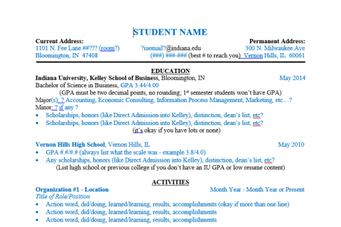 kelley school of business resume template