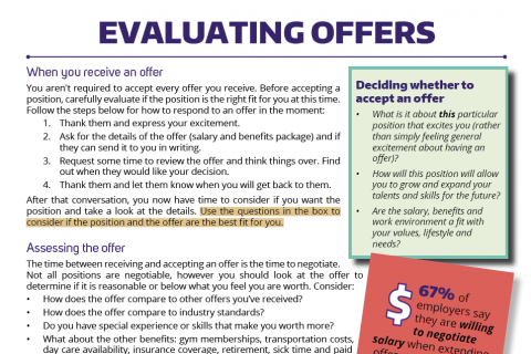 Evaluating offers and salaries