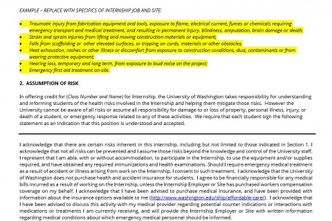 Acknowledgement of Risk Form